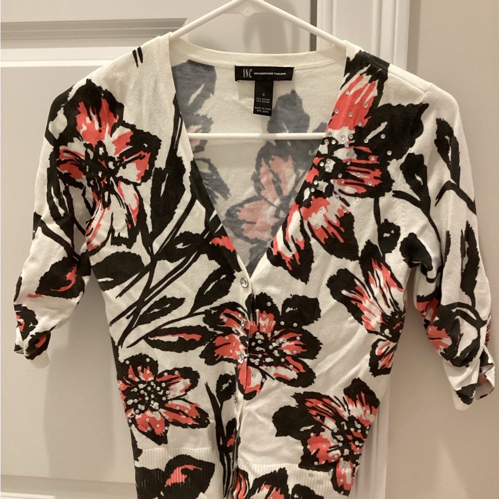 INC Floral Button-Up Cardigan - Picture 3 of 4